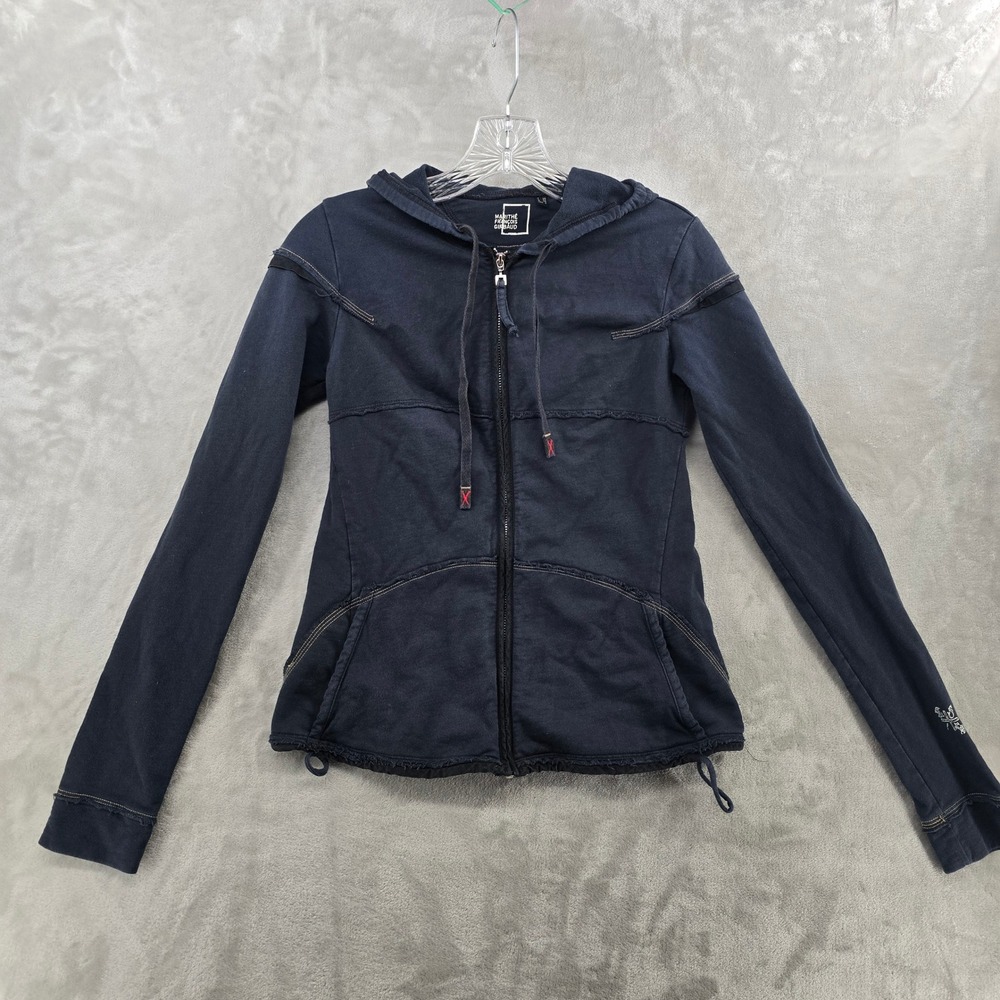 Marithe Francois Girbaud Women S Zip Hoodie Navy Y2K Deconstructed Exposed Seam